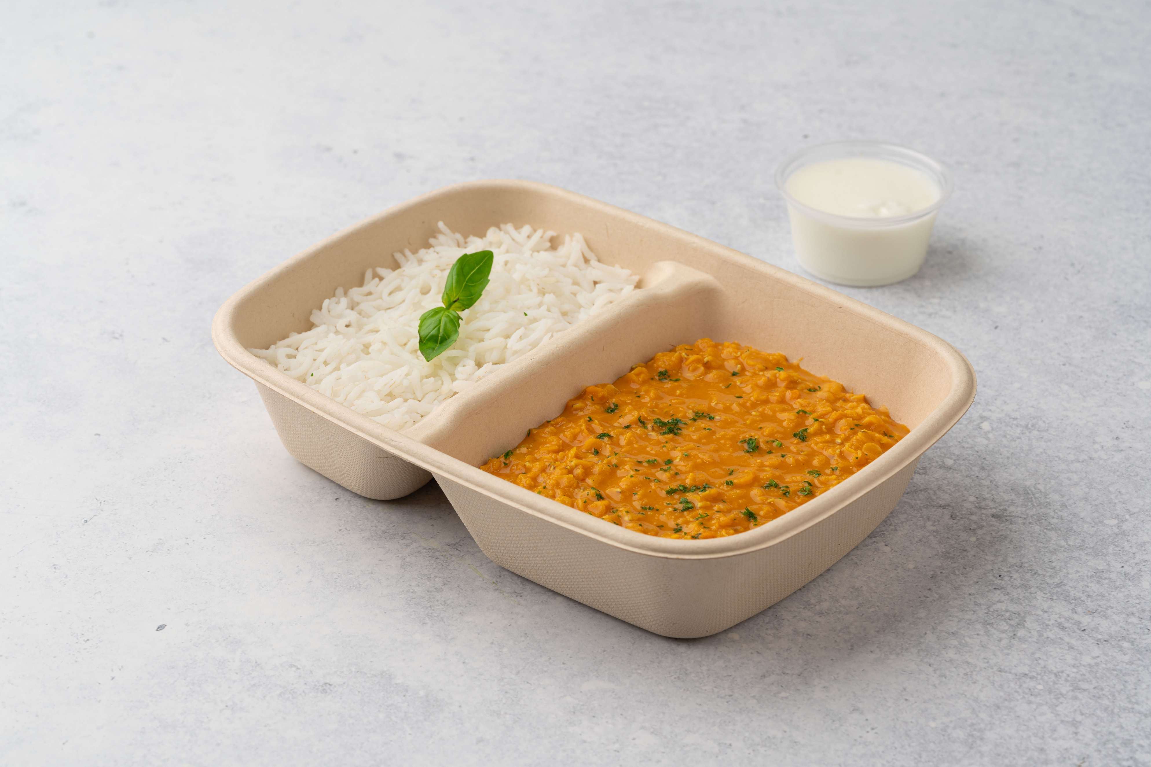 Creamy Lentil Currywith White Rice And Yogurt Sauce